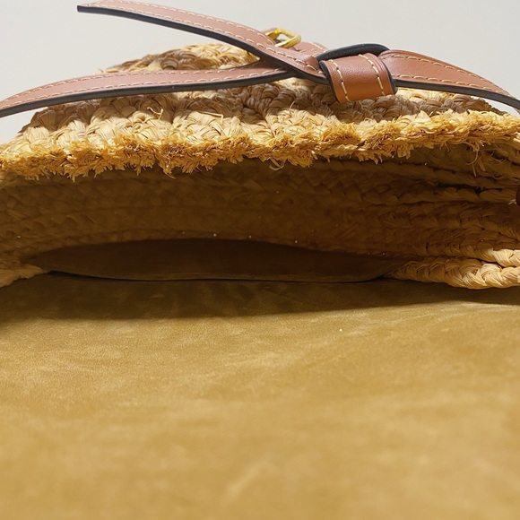 Loewe Gate Cognac Tan Leather Brown Woven Raffia Top Handle Bag Spain - Picture 7 of 9